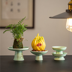Plateau en céramique sur pieds pour fruits et thé, rond, en porcelaine, style simple, plateau de présentation de plantes pour le bureau, idéal pour les cadeaux - Product Image 1