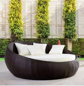 Lit de repos moderne pour patio, mobilier de luxe pour hôtel, chaise longue de jardin en teck et corde, lit de repos extérieur rond en aluminium et rotin tressé avec auvent - Product Image 2