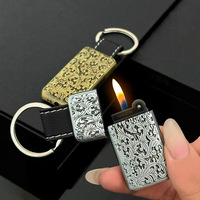 Nouveautés : Briquet portable moderne en métal au design Tang Grass Relief, rechargeable au butane, avec meule à silex, flamme nue et gonflable