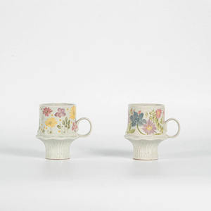 Tasse à café rétro française à motif floral, en terre cuite japonaise, avec glaçure sésame - Product Image 5