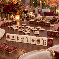Jeu de tuiles de Mahjong américain avec motifs vintage Rose Bourgogne pour les soirées de jeu en famille, idéal pour la vente au détail et la personnalisation de marque