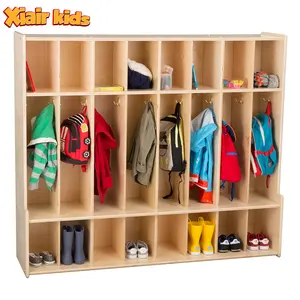 Xiair Custom-Made Kindergarten Used Wooden Coat Lockers Cubbies Furniture For Backpack Clothes Shoes Storage Organizer With Hook