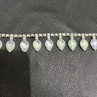 Goldene Strass-Fransenborte, 4 Stile, tropfenförmiger Kristall AB, schillernde, mehrfarbige Perlenquaste für Hochzeitskleider und DIY-Bekleidung
