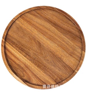 Bandeja redonda de madera de color sólido para decoración navideña con piñas y portavelas - Product Image 5