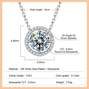 Forma redonda Halo Design 1ct VVS Prata 925 Cadeia Pingente De Diamante Moissanite Colar - Product Image 4