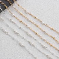 Chaîne Saturne en Or 14K Plaqué/Argent S925 avec Perles de Riz d'Eau Douce de 2-2,5 mm pour la Fabrication de Colliers et Bracelets Permanents