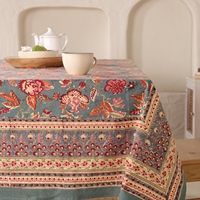 Nappe rectangulaire décorative en pur coton imprimé motif floral bleu pour salle à manger