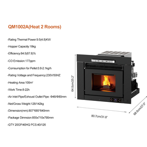 Estufa de <span class=keywords><strong>Pellets</strong></span> de Madera Empotrada Europea QM1002A de 9.5KW <span class=keywords><strong>con</strong></span> Control Remoto para Interiores, Chimenea de <span class=keywords><strong>Pellets</strong></span> para 2 Habitaciones - Product Image 3