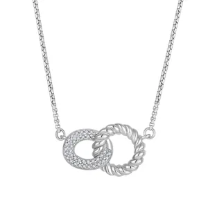 YILUN Wholesale Jewelry Supplier 925 Sterling Silver Interlocking Circle Necklace Rhodium Plated CZ Classic Necklace for Women