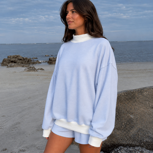 OEM Custom Summer Knitted Heavyweight Polyester/Cotton Women's Oversized Casual <b>Mock</b> <b>Neck</b> Sweatshirt - Product Image 2
