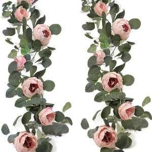 Guirlande de fleurs artificielles en pivoine, feuilles d'eucalyptus en soie, décoration de mariage, décoration extérieure pour la maison, 100cm-200cm - Product Image 1