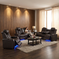 Luxuriöses Echtleder 3-2-1-Sitzer Verstellbares Elektrisches Relaxsofa mit LED-Beleuchtung für Wohnzimmer & Heimkino