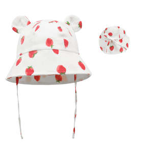 Nouveau chapeau de pêcheur rayé pour bébé, en coton pur, respirant, coupe-vent, avec motif d'ours de dessin animé, pour enfants de 1 à 3 ans, imprimé de fruits et de fleurs - Product Image 3