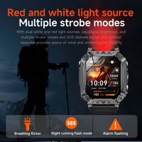 Montre connectée sportive AK86 pour hommes avec lampe de poche, alarme SOS, surveillance de la fréquence cardiaque, plus de 100 modes sportifs, étanche IP68, boussole