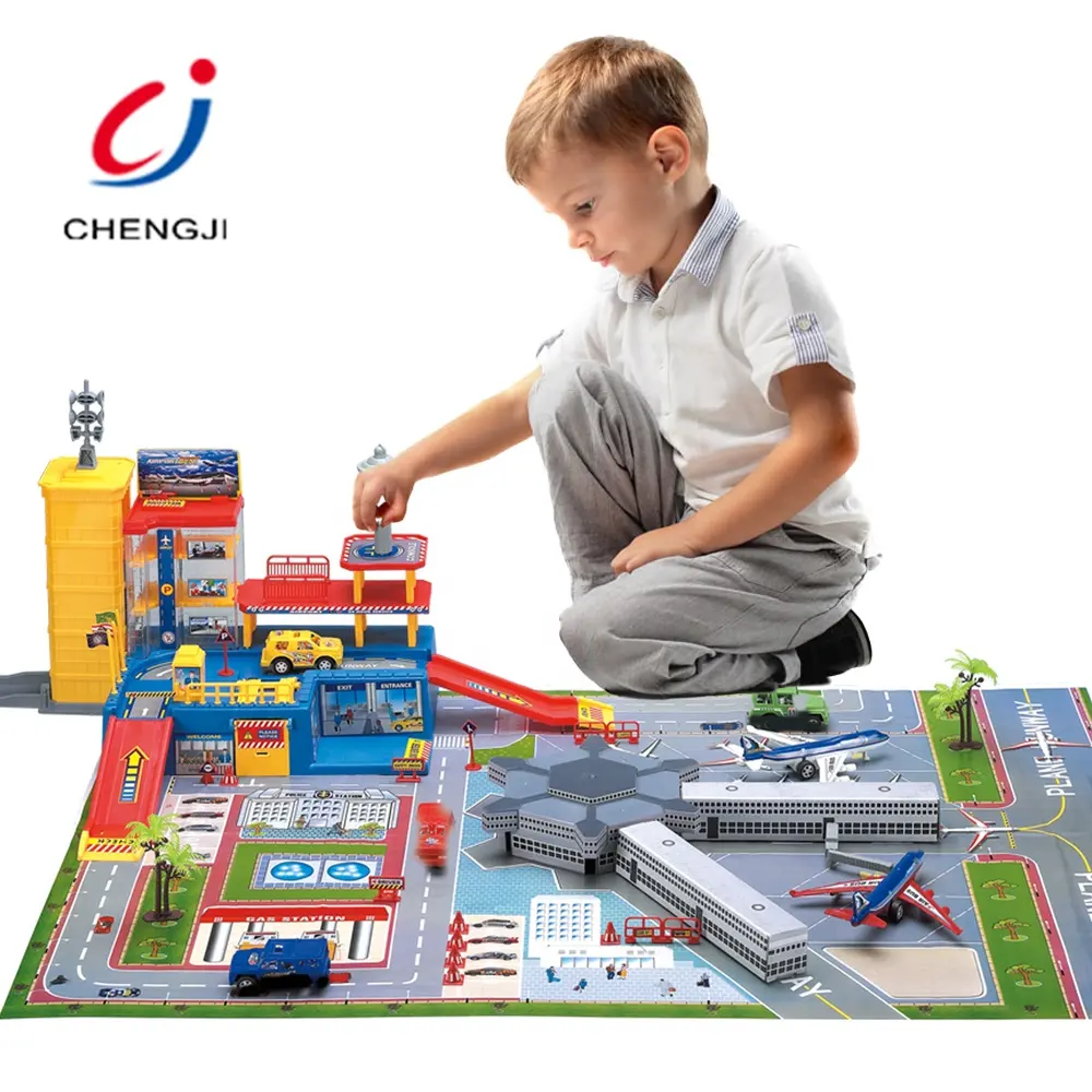 Grand ensemble de jeu de luxe de haute qualité pour enfants, jouet moulé sous pression à inertie, ensemble de jeu d'aéroport