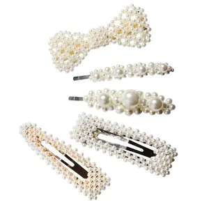 Capretti delle ragazze grande arco hairgrips a scatto in metallo di cristallo bobby perno di capelli di nozze accessori da sposa perla perni di capelli clip per delle donne