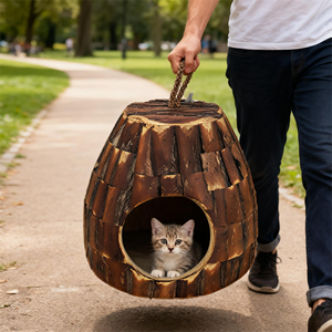 Taşınabilir El Tipi Rahat Kedi Yatağı Evcil Hayvan Kedi Evi Tüylü Arkadaşlar İçin Rahat Yatak Rattan Eşya Kedi Evi - Product Image 3