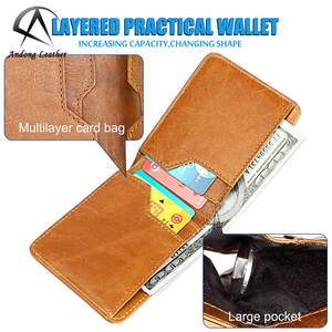 Portefeuilles en cuir Andong pour hommes, porte-cartes avec blocage RFID, cuir de vache véritable, style rétro décontracté, multifonction, pince à billets - Product Image 6