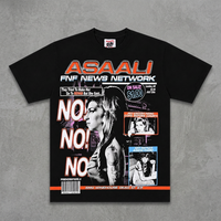 T-shirt noir pour homme à manches courtes, logo sérigraphié sur le devant, style streetwear, col rond, coupe ample, 100 % coton jersey, motif lettres
