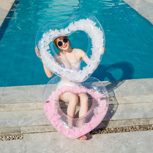 Heart Shaped <b>Inflatable</b> Swimming Ring Thickened PVC 0.20mm Solid Color For <b>Pool</b> Water Park Adult Unisex <b>Float</b> - Product Image 2