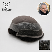 P2-3-8 Mono PU & Swiss Lace Base Indian Human Hair Piece Replacement Men Toupee