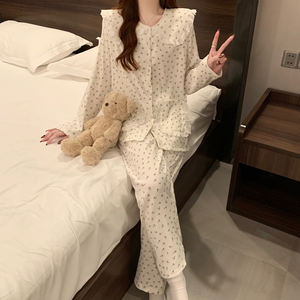 Primavera nuova moda stampa pantaloni lunghi a maniche lunghe pigiama di cotone nuvola da donna può essere indossato fuori dall'homewear - Product Image 5