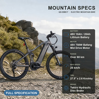 Vélo de montagne électrique pour adultes en gros, moteur arrière 750W, pneus larges 20 pouces 4.0, cadre en aluminium, Shimano 7 vitesses, vélo électrique d'aventure