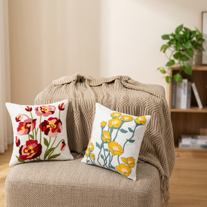 Housse de coussin personnalisable 18x18 en polyester/coton, broderie 3D florale et végétale, style vintage, pour la maison et l'hôtel - Product Image 3