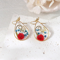 Anting-anting bunga awet bentuk tetesan air retro dari akrilik & resin - Hadiah bergaya vintage hutan yang manis dan feminin