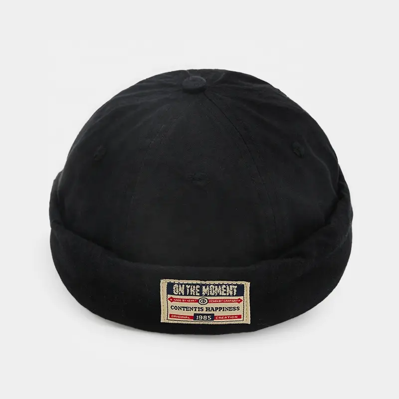 Custom Logo Vintage Docker Hat Brimless Cap 100% Cotton Wholesale Men Retro Docker Cap