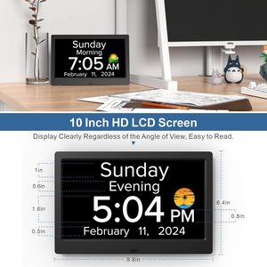 <span class=keywords><strong>Sveglia</strong></span> Digitale Intelligente da 10 Pollici con Calendario, <span class=keywords><strong>5</strong></span> Allarmi, 3 Promemoria per Pillole, Funzione DST, Snooze, Alimentazione USB per Soggiorno - Product Image 3
