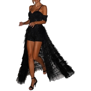 Mono corto sexy de tirantes finos de alta calidad con volantes y dobladillo de red para mujer a la moda - Product Image 2