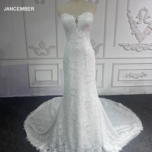 Robe de mariée sirène, col rond, épaules dénudées, broderie de perles, dentelle, robes de mariée 5836 - Product Image 4
