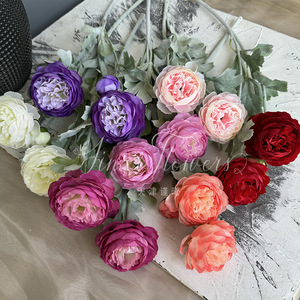 ดอกโบตั๋นประดิษฐ์ Jinxi Flocked Lotus ทำจากผ้าไหม สำหรับตกแต่งบ้าน งานแต่งงาน สีขาว ชมพู แดง ม่วง - Product Image 2