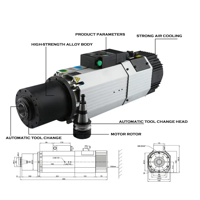 HOLRY 9kw atc mili kiti hava soğutmalı iso30 otomatik takım değiştirici mili motoru