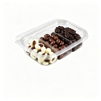 Boîte en plastique jetable transparente à 3 compartiments, contenant alimentaire à clapet pour mélange de fruits secs, noix, chocolat, assortiment varié