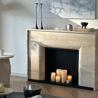 Repisa de Lujo para Chimenea de Interior en Travertino Beige, Estilo Wabi-Sabi en Piedra Natural Tallada para Decoración de Villas