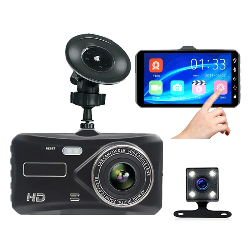 Cámara de salpicadero de coche con pantalla táctil 1080p Dvr de coche 4,0 pulgadas lente dual delantera y trasera Ips grabadora de vehículo cámara de salpicadero caja negra