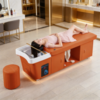 Chaise de lavage professionnelle pour salon de beauté avec lumière LED |   Lit de massage thaïlandais pour lavage de cheveux et soin du cuir chevelu avec rangement