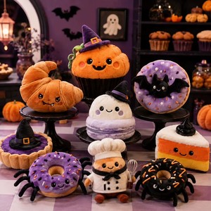 Juguete de Peluche Personalizado, Set de Postres Espeluznantes de Halloween, Adorno de Peluche con Forma de <span class=keywords><strong>Calabaza</strong></span>, Cupcake, Murciélago y <span class=keywords><strong>Donut</strong></span> - Product Image 1