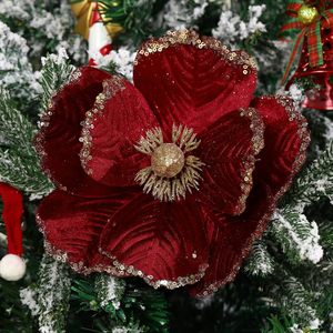 <b>Tree</b> Wreath Garland Wedding Party DIY <b>Christmas</b> Glitter Poinsettia Flowers Artificial Cloth Decoration 18CM Matel <b>Base</b> - Product Image 2
