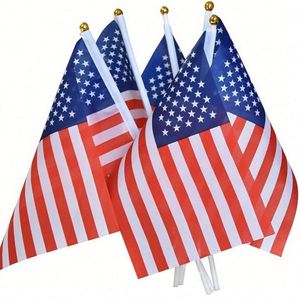 Top Selling Products 14X21 CM Custom Small Hand Waving US American <b>Flag</b> Polyester Custom Shaking Hand Held <b>Flag</b> - Product Image 1