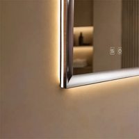 Miroir de salle de bain moderne en verre arqué avec éclairage LED intelligent, cadre en aluminium, commande tactile, luminosité réglable, respectueux de l'environnement, CE FCC