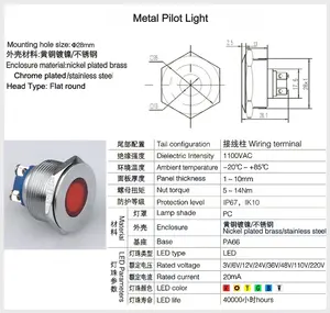 Lampu LED titik biru hijau datar 28mm, lampu indikator sepeda motor 12V 24V untuk sepeda