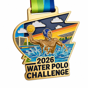 Médailles de compétition sportives en métal (or, argent, cuivre) personnalisables avec logo – Médailles sur mesure pour le water-polo - Product Image 1