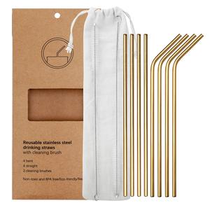 Sinh Thái Thân Thiện Thẳng Tái Sử Dụng Thép Không Gỉ Uống Ống Hút Vàng Kim Loại Ống Hút - Product Image 3