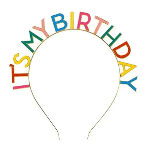 Diademas de fiesta de cumpleaños con letras en inglés mayúsculas coloridas doradas y elásticas personalizadas gratis