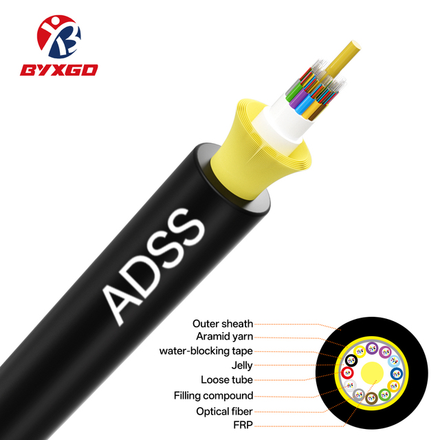 Factory Self-supporting Aerial 6F 12 24 Core ADSS FRP Non-metallic Outdoor Fiber Optic Cable for Long-Span Crossing
