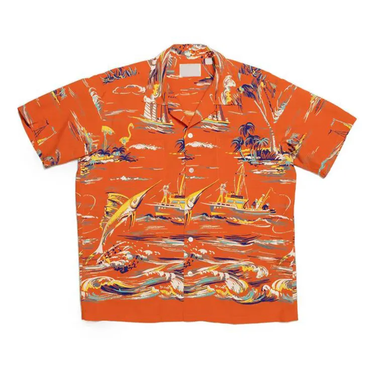 2024 nouvelle mode coton hommes à manches courtes boutonné chemises hawaïennes personnalisées Usa