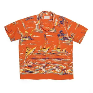 2024 yeni moda pamuk erkek kısa kollu düğme aşağı özel Hawaiian gömlek abd